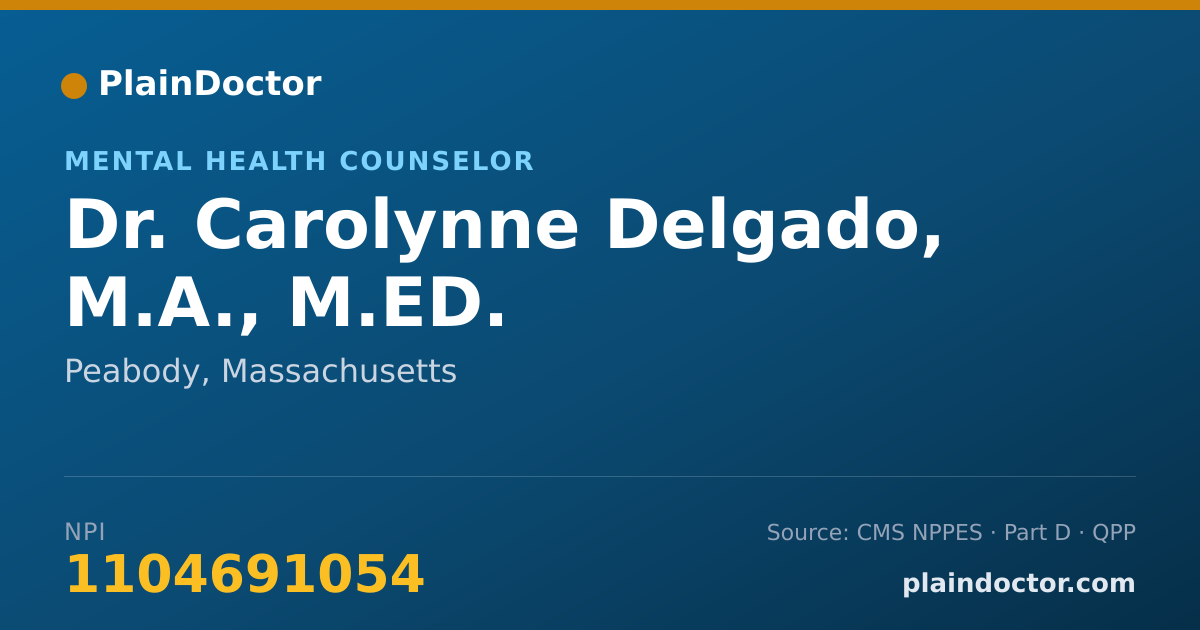 Shareable card for Carolynne Delgado, M.A., M.ED. - Mental Health Counselor, Peabody, MA
