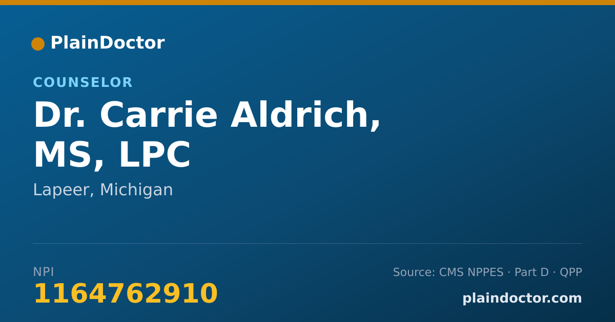 Shareable card for Carrie Aldrich, MS, LPC - Counselor, Lapeer, MI