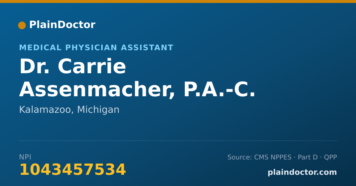 Shareable card for Carrie Assenmacher, P.A.-C. - Medical Physician Assistant, Kalamazoo, MI