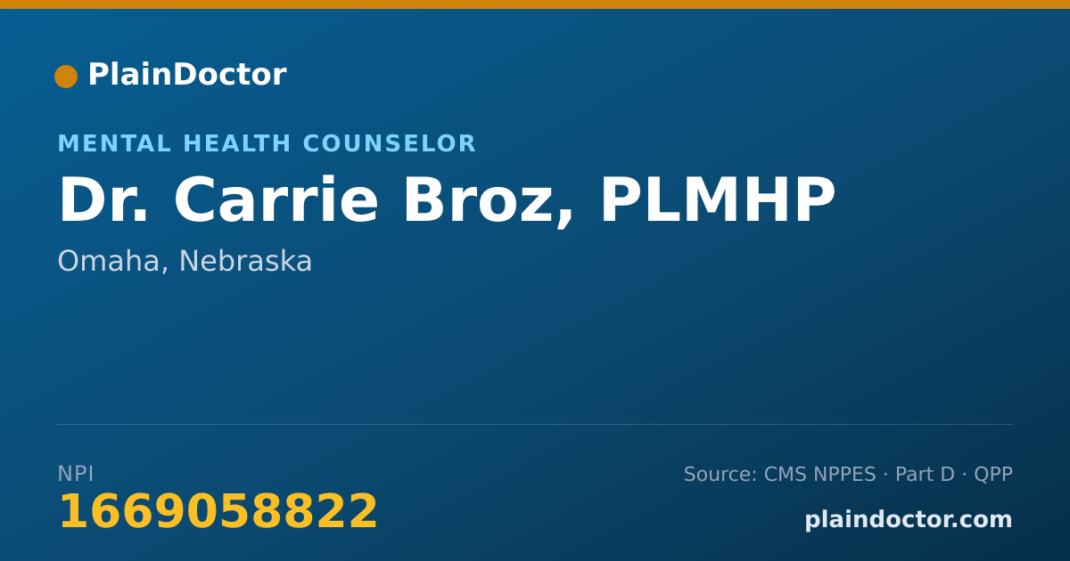 Shareable card for Carrie Broz, PLMHP - Mental Health Counselor, Omaha, NE