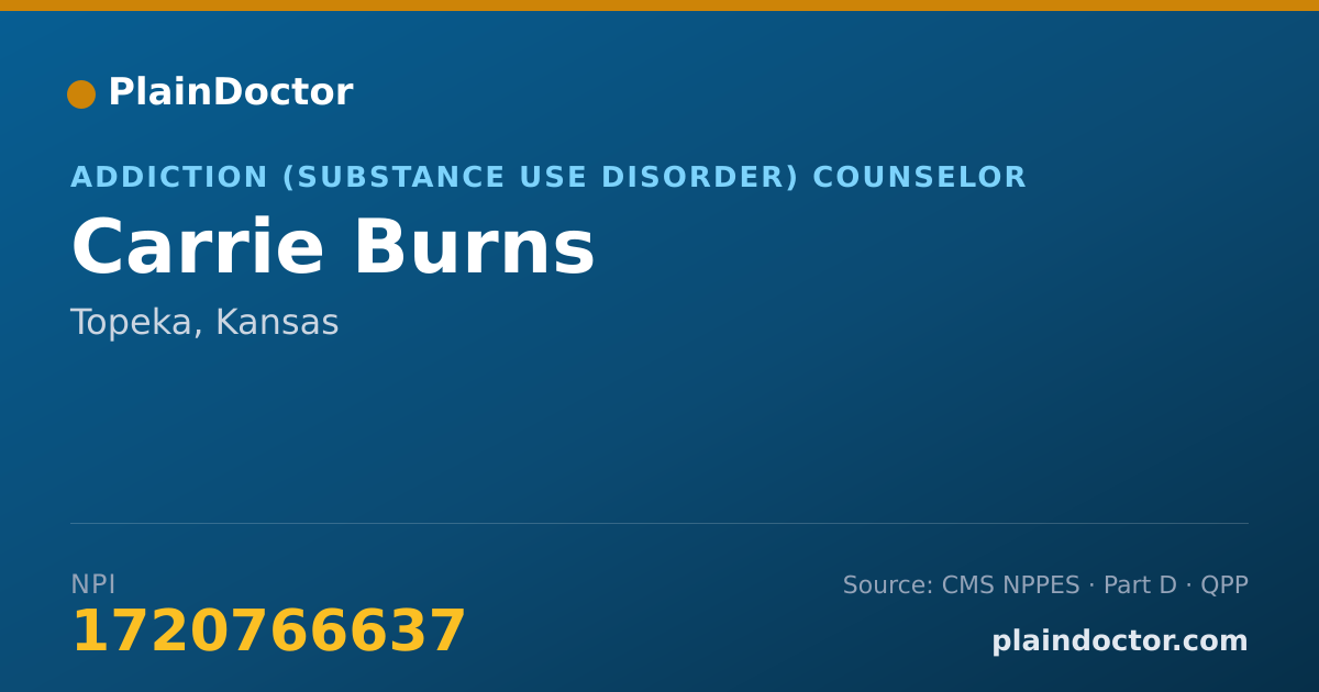 Shareable card for Carrie Burns - Addiction (Substance Use Disorder) Counselor, Topeka, KS