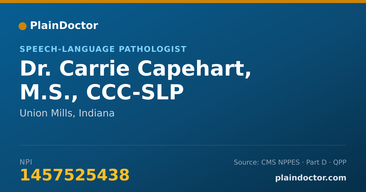 Shareable card for Carrie Capehart, M.S., CCC-SLP - Speech-Language Pathologist, Union Mills, IN