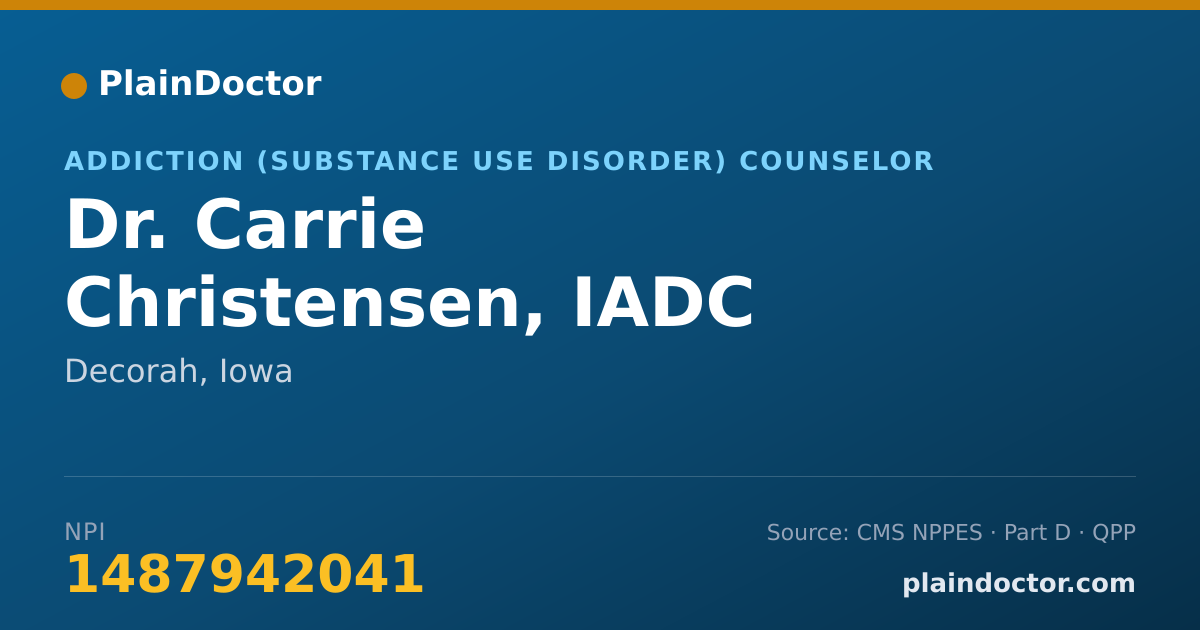 Shareable card for Carrie Christensen, IADC - Addiction (Substance Use Disorder) Counselor, Decorah, IA