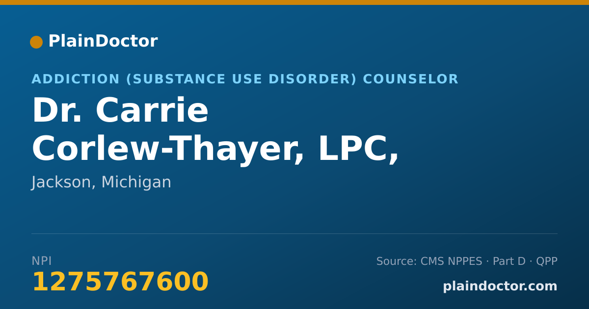 Shareable card for Carrie Corlew-Thayer, LPC, CADC-M, QMHP - Addiction (Substance Use Disorder) Counselor, Jackson, MI