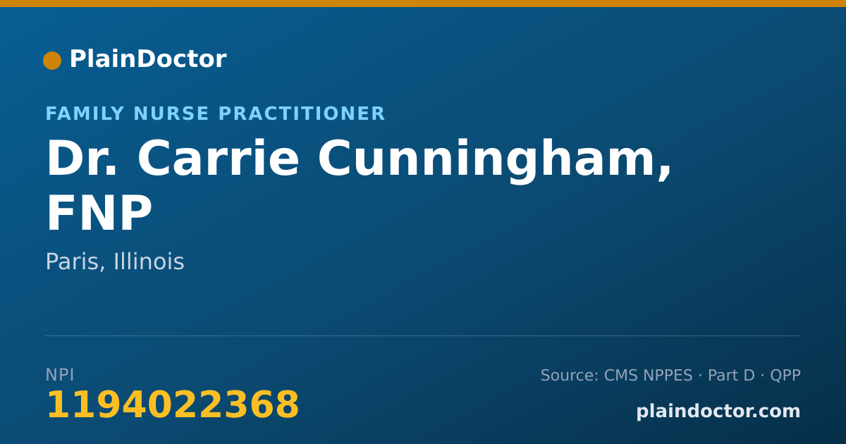 Shareable card for Carrie Cunningham, FNP - Family Nurse Practitioner, Paris, IL