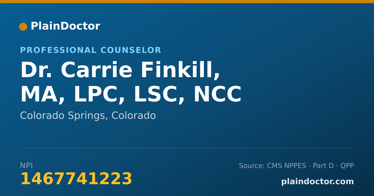 Shareable card for Carrie Finkill, MA, LPC, LSC, NCC - Professional Counselor, Colorado Springs, CO
