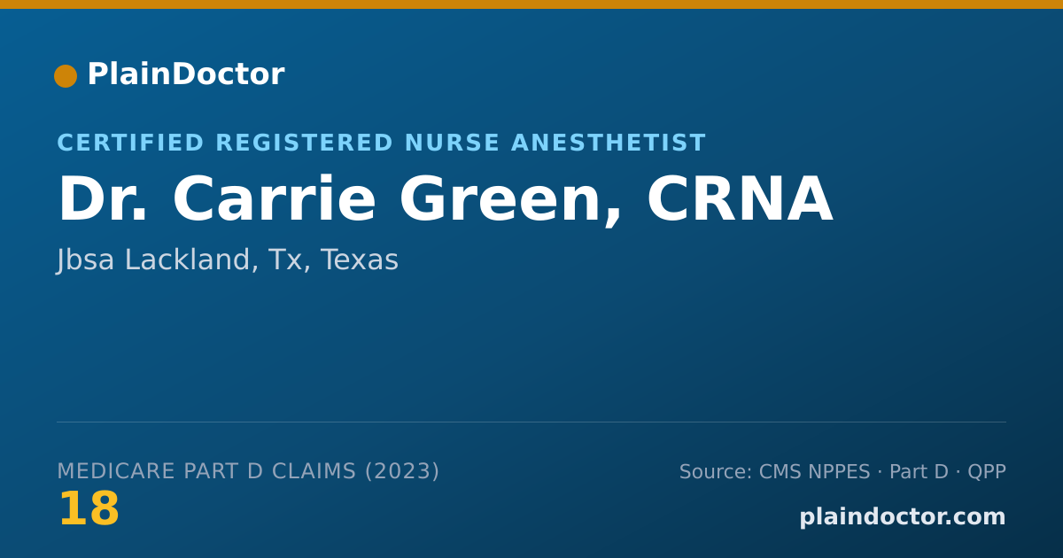 Shareable card for Carrie Green, CRNA - Certified Registered Nurse Anesthetist, Jbsa Lackland, Tx, TX