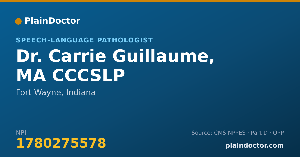 Shareable card for Carrie Guillaume, MA CCCSLP - Speech-Language Pathologist, Fort Wayne, IN