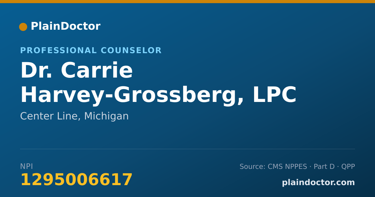 Shareable card for Carrie Harvey-Grossberg, LPC - Professional Counselor, Center Line, MI