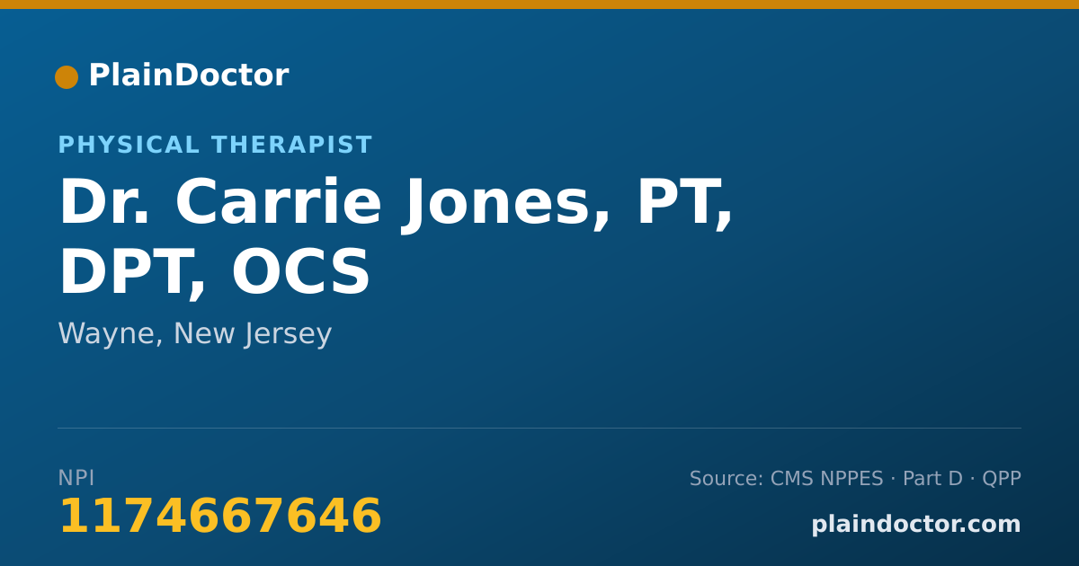 Shareable card for Carrie Jones, PT, DPT, OCS - Physical Therapist, Wayne, NJ