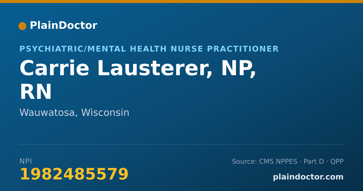 Shareable card for Carrie Lausterer, NP, RN - Psychiatric/Mental Health Nurse Practitioner, Wauwatosa, WI