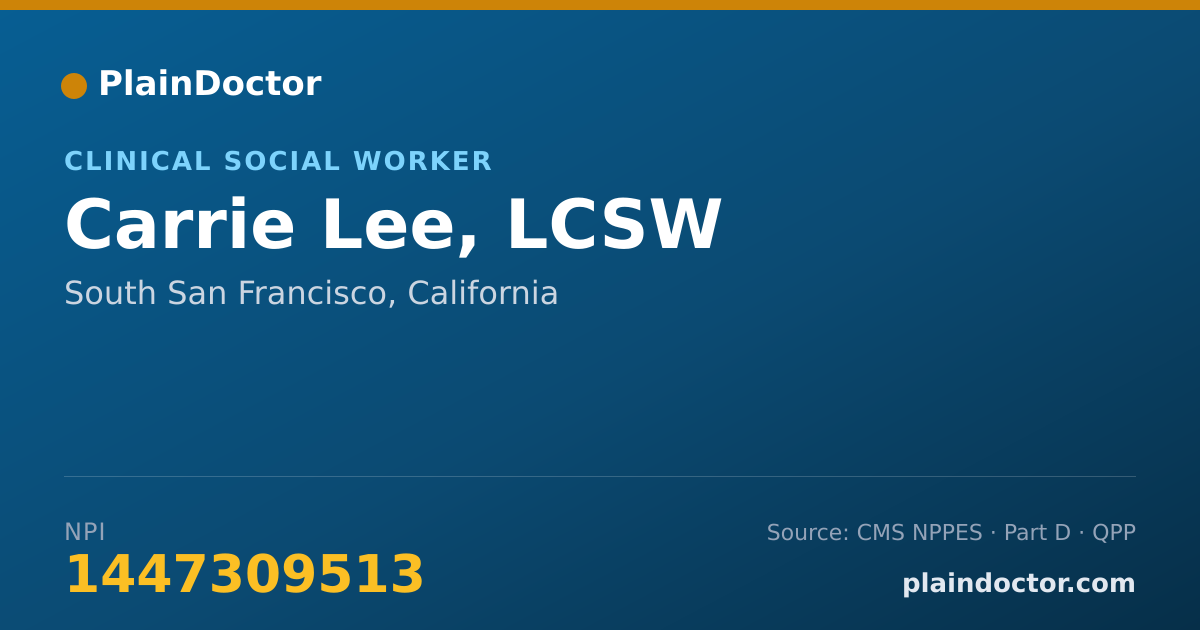 Shareable card for Carrie Lee, LCSW - Clinical Social Worker, South San Francisco, CA