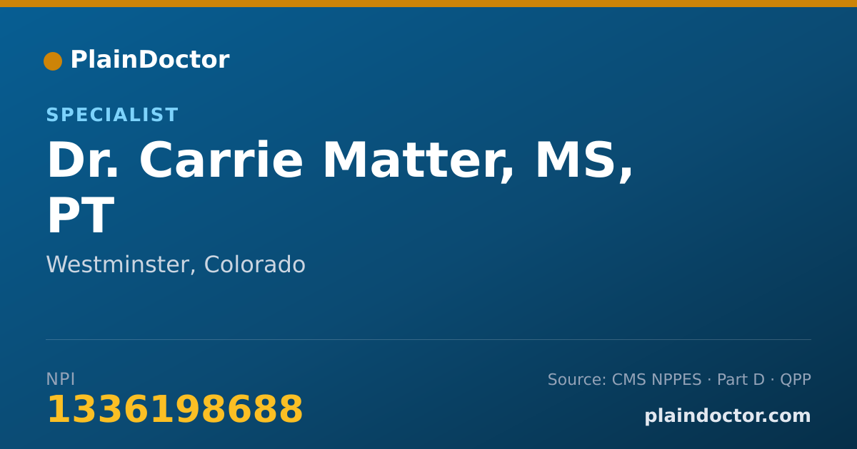 Shareable card for Carrie Matter, MS, PT - Specialist, Westminster, CO