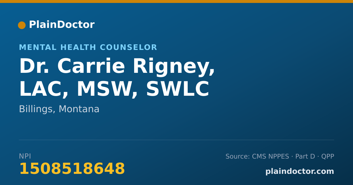 Shareable card for Carrie Rigney, LAC, MSW, SWLC - Mental Health Counselor, Billings, MT
