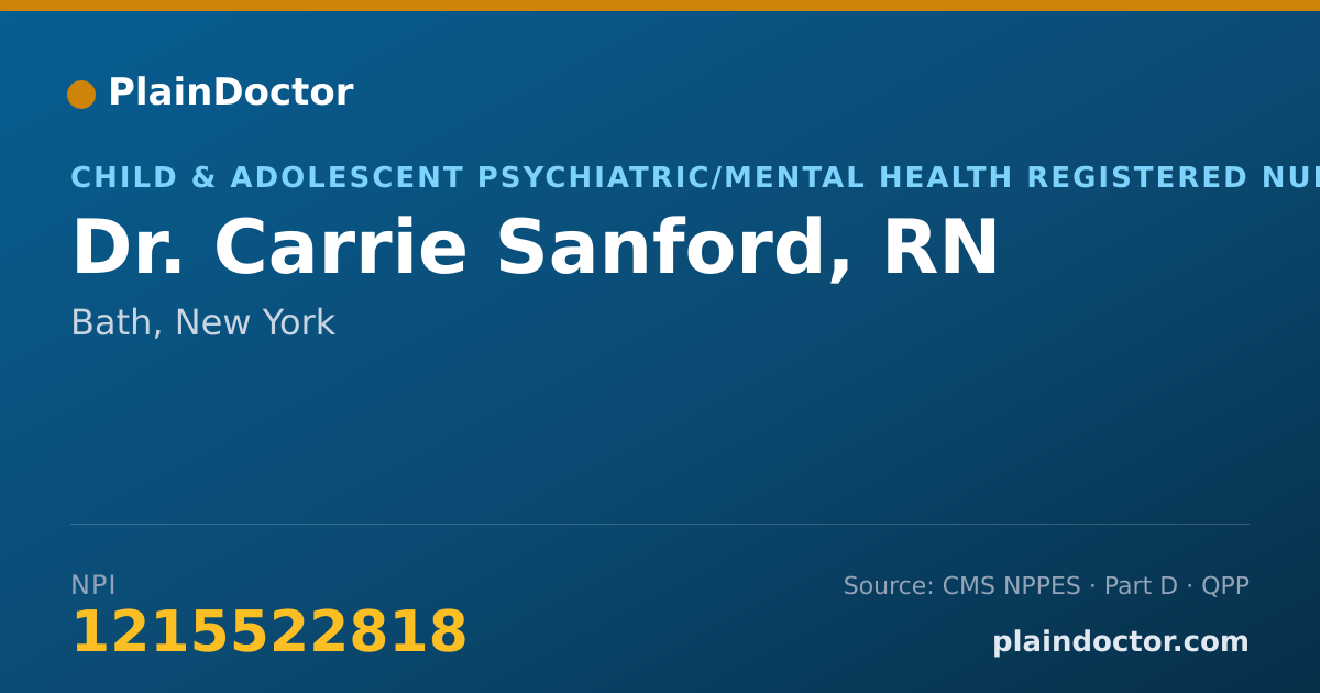 Shareable card for Carrie Sanford, RN - Child & Adolescent Psychiatric/Mental Health Registered Nurse, Bath, NY