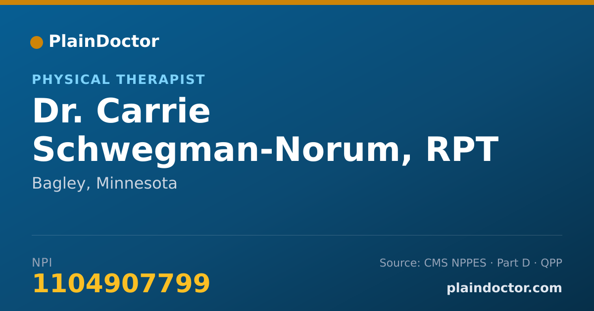 Shareable card for Carrie Schwegman-Norum, RPT - Physical Therapist, Bagley, MN