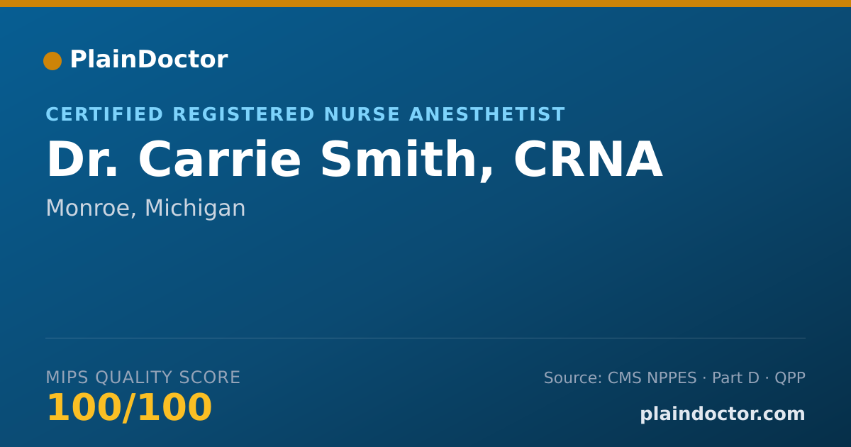 Shareable card for Carrie Smith, CRNA - Certified Registered Nurse Anesthetist, Monroe, MI