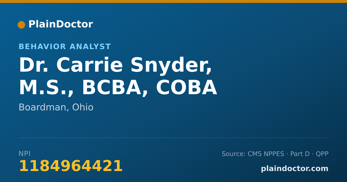 Shareable card for Carrie Snyder, M.S., BCBA, COBA - Behavior Analyst, Boardman, OH