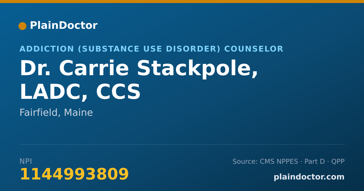 Shareable card for Carrie Stackpole, LADC, CCS - Addiction (Substance Use Disorder) Counselor, Fairfield, ME