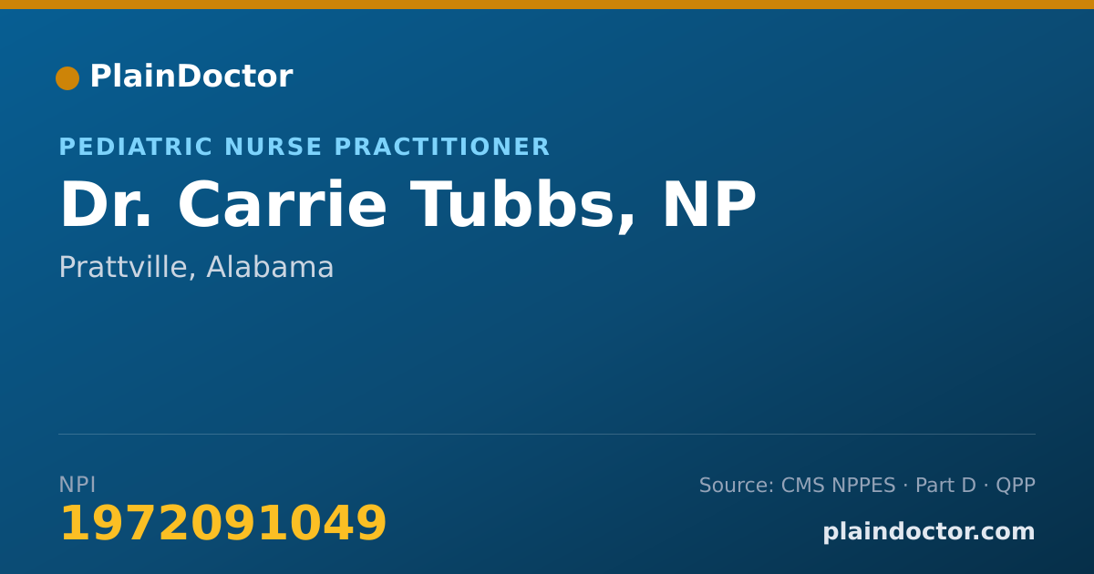 Shareable card for Carrie Tubbs, NP - Pediatric Nurse Practitioner, Prattville, AL