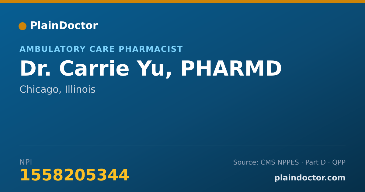Shareable card for Carrie Yu, PHARMD - Ambulatory Care Pharmacist, Chicago, IL