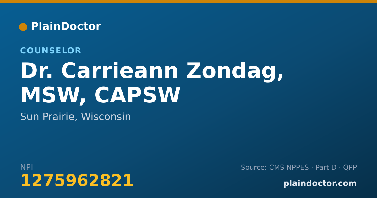 Shareable card for Carrieann Zondag, MSW, CAPSW - Counselor, Sun Prairie, WI