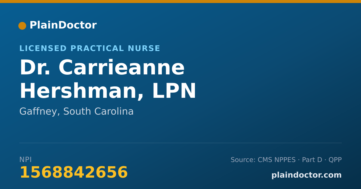 Shareable card for Carrieanne Hershman, LPN - Licensed Practical Nurse, Gaffney, SC