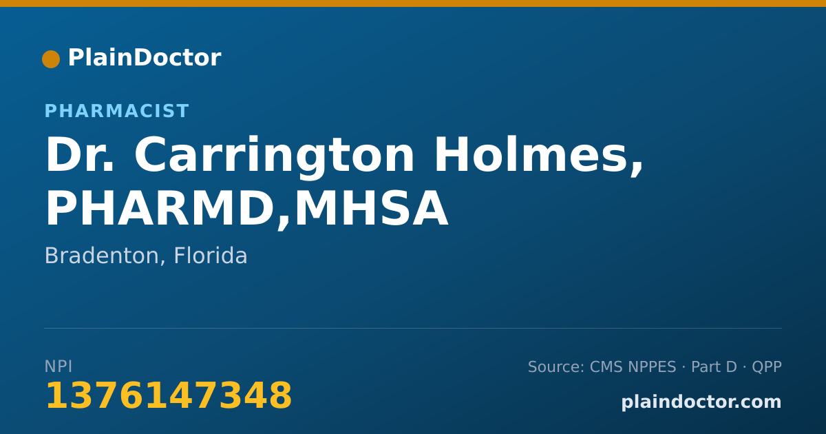Shareable card for Carrington Holmes, PHARMD,MHSA - Pharmacist, Bradenton, FL
