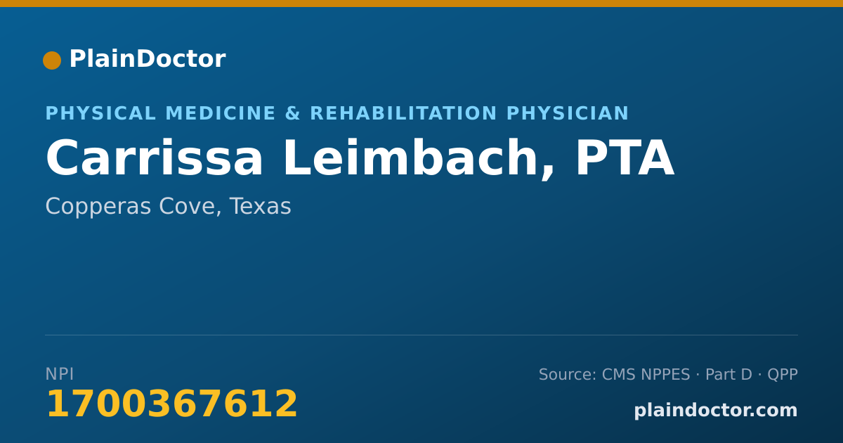 Shareable card for Carrissa Leimbach, PTA - Physical Medicine & Rehabilitation Physician, Copperas Cove, TX