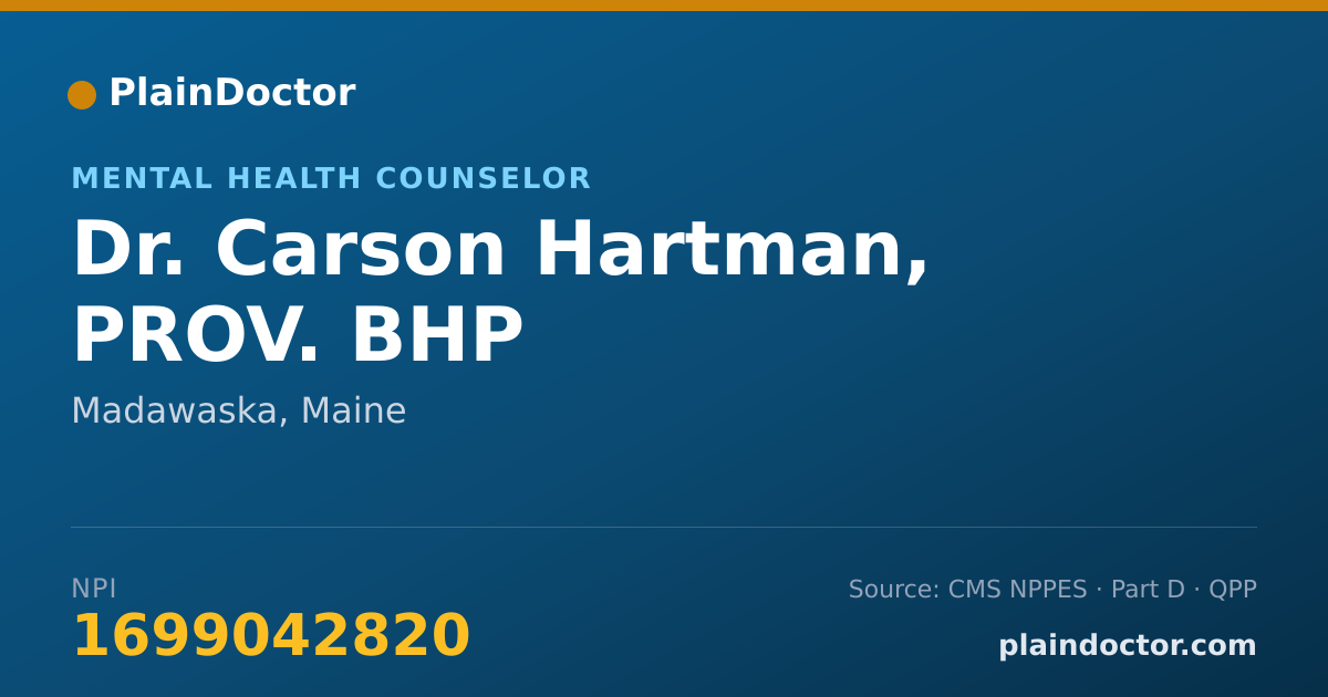 Shareable card for Carson Hartman, PROV. BHP - Mental Health Counselor, Madawaska, ME