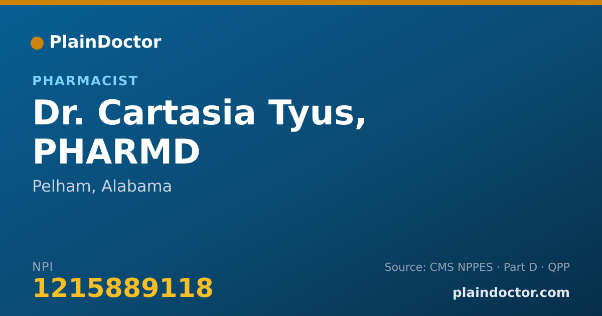 Shareable card for Cartasia Tyus, PHARMD - Pharmacist, Pelham, AL