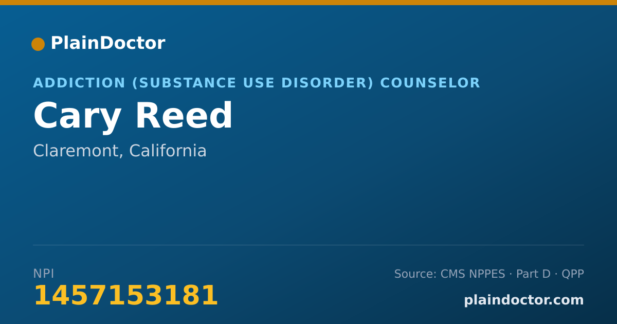 Shareable card for Cary Reed - Addiction (Substance Use Disorder) Counselor, Claremont, CA
