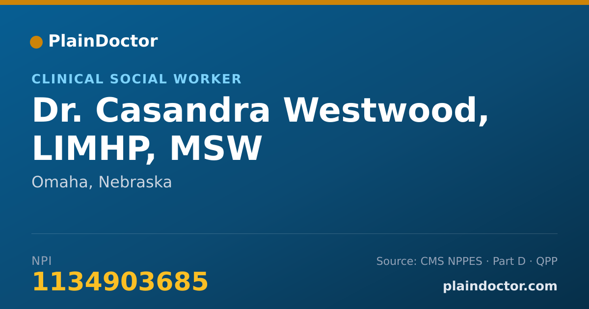 Shareable card for Casandra Westwood, LIMHP, MSW - Clinical Social Worker, Omaha, NE
