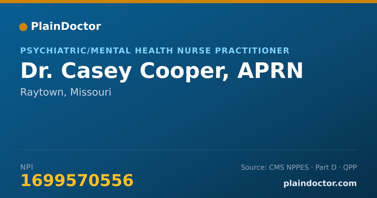 Shareable card for Casey Cooper, APRN - Psychiatric/Mental Health Nurse Practitioner, Raytown, MO