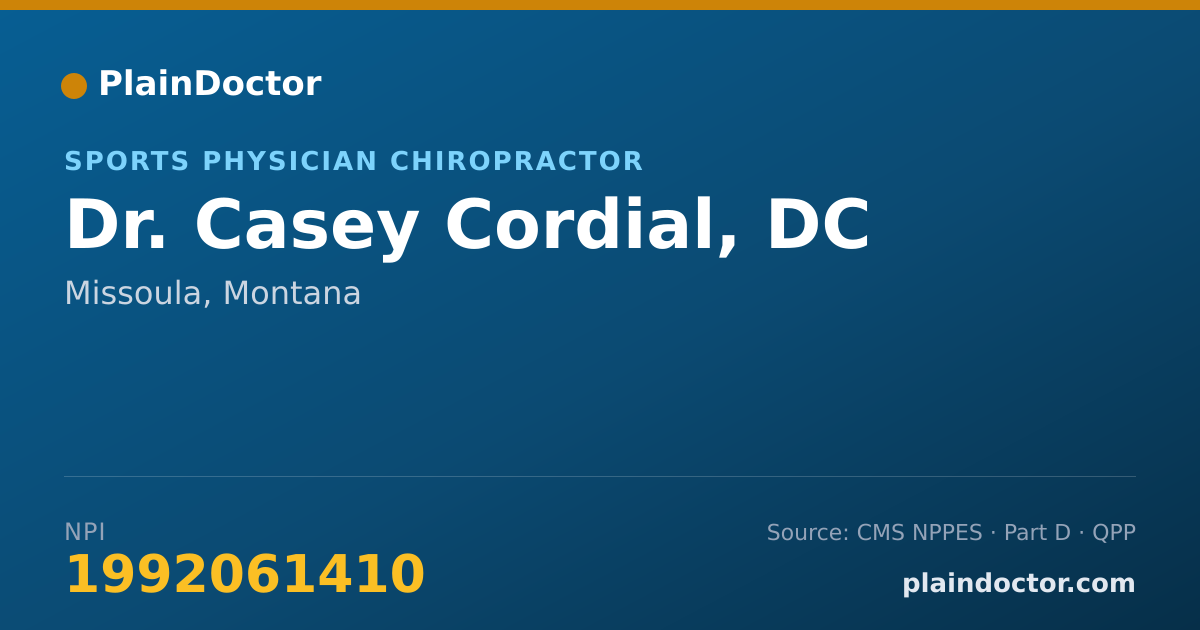 Shareable card for Casey Cordial, DC - Sports Physician Chiropractor, Missoula, MT