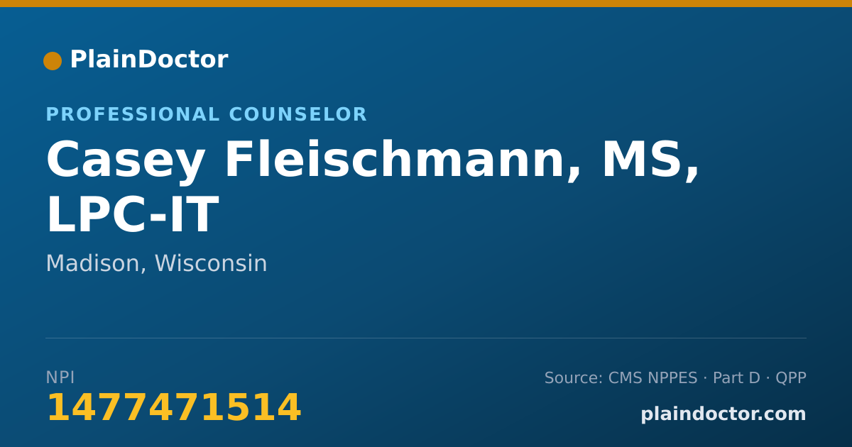 Shareable card for Casey Fleischmann, MS, LPC-IT - Professional Counselor, Madison, WI