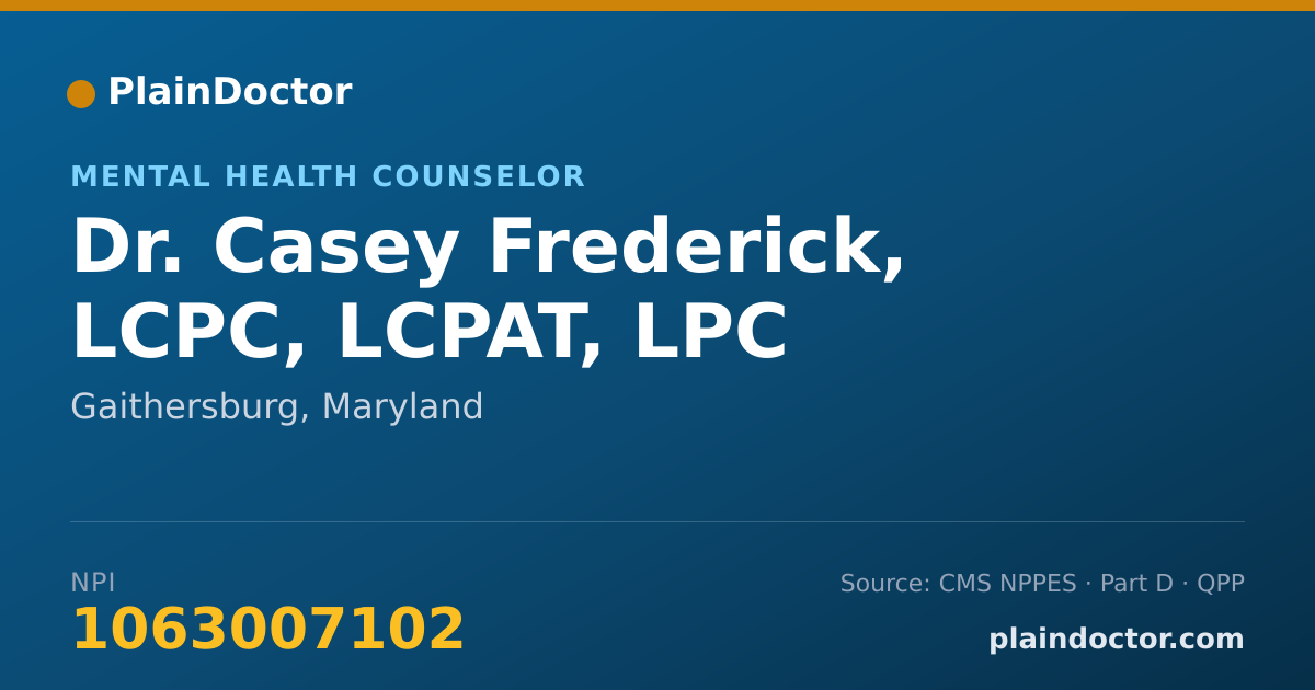 Shareable card for Casey Frederick, LCPC, LCPAT, LPC - Mental Health Counselor, Gaithersburg, MD