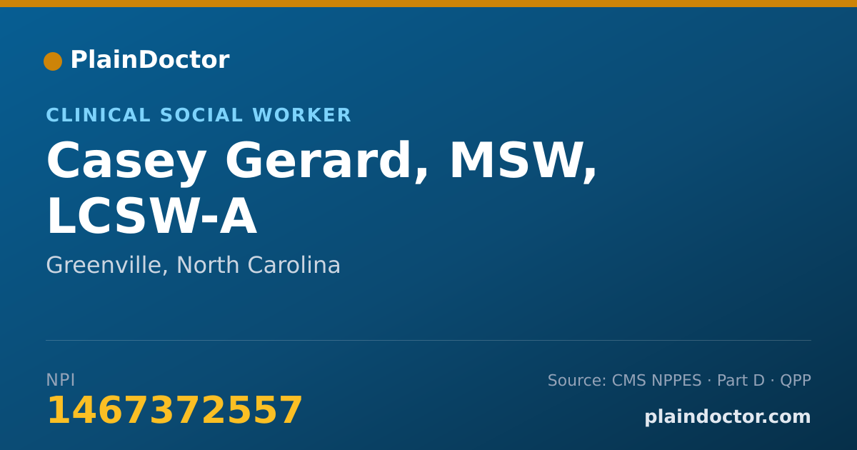 Shareable card for Casey Gerard, MSW, LCSW-A - Clinical Social Worker, Greenville, NC