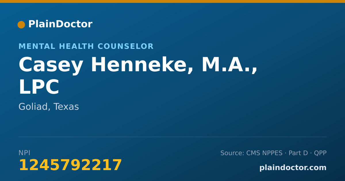 Shareable card for Casey Henneke, M.A., LPC - Mental Health Counselor, Goliad, TX