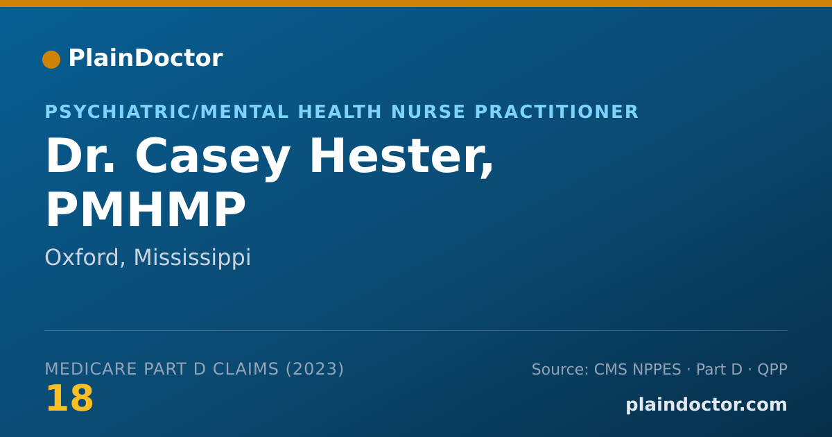 Shareable card for Casey Hester, PMHMP - Psychiatric/Mental Health Nurse Practitioner, Oxford, MS