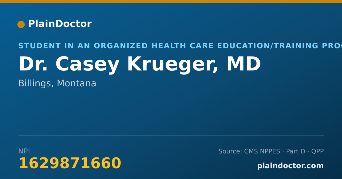 Shareable card for Casey Krueger, MD - Student in an Organized Health Care Education/Training Program, Billings, MT