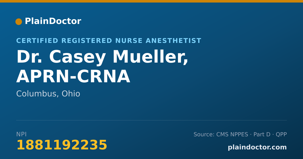 Shareable card for Casey Mueller, APRN-CRNA - Certified Registered Nurse Anesthetist, Columbus, OH