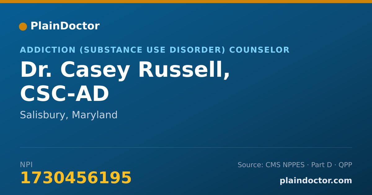 Shareable card for Casey Russell, CSC-AD - Addiction (Substance Use Disorder) Counselor, Salisbury, MD