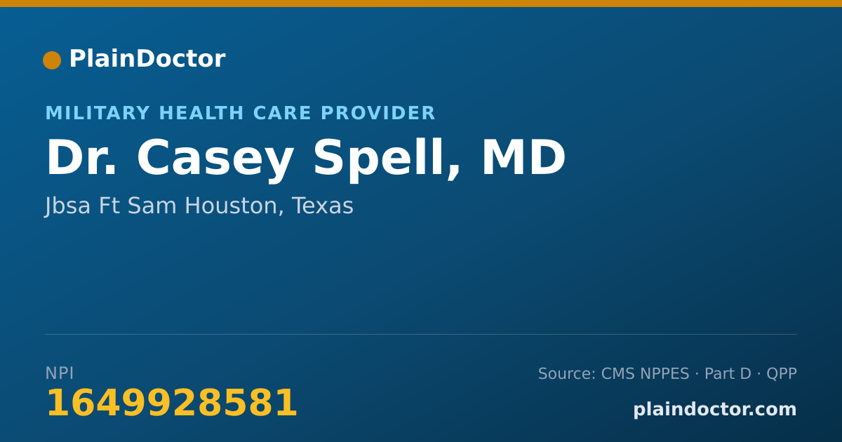 Shareable card for Casey Spell, MD - Military Health Care Provider, Jbsa Ft Sam Houston, TX