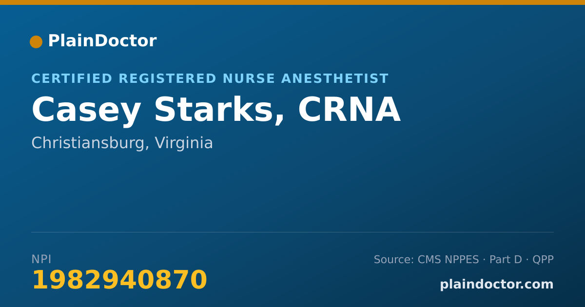 Shareable card for Casey Starks, CRNA - Certified Registered Nurse Anesthetist, Christiansburg, VA