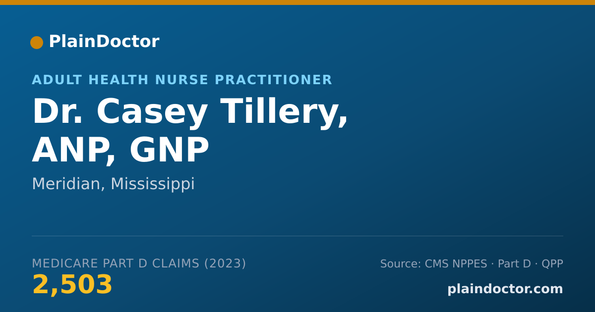 Shareable card for Casey Tillery, ANP, GNP - Adult Health Nurse Practitioner, Meridian, MS