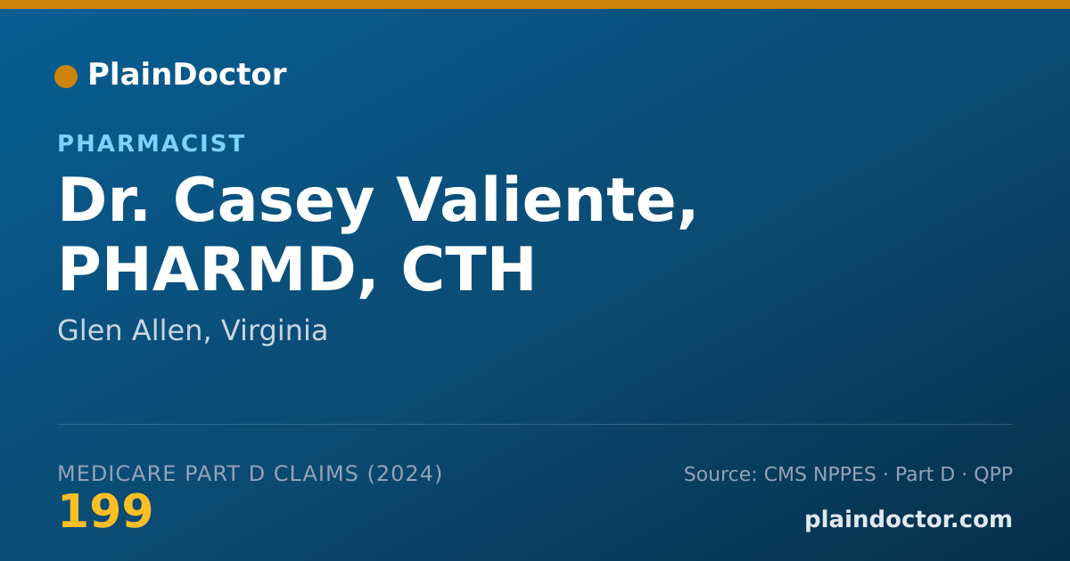 Shareable card for Casey Valiente, PHARMD, CTH - Pharmacist, Glen Allen, VA