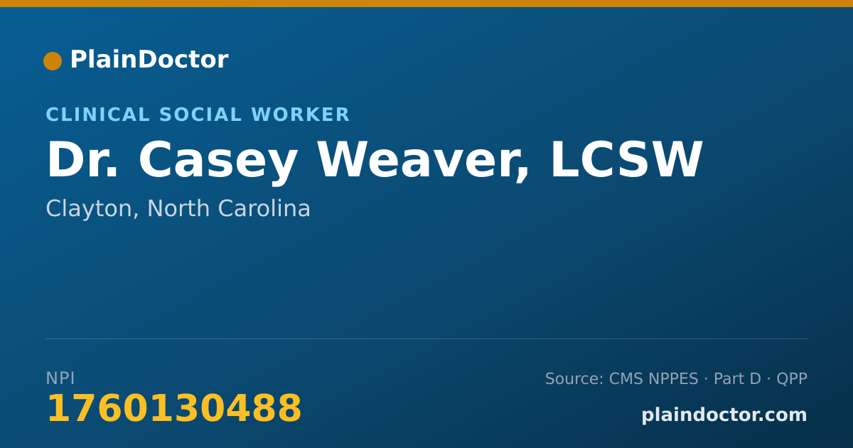 Shareable card for Casey Weaver, LCSW - Clinical Social Worker, Clayton, NC