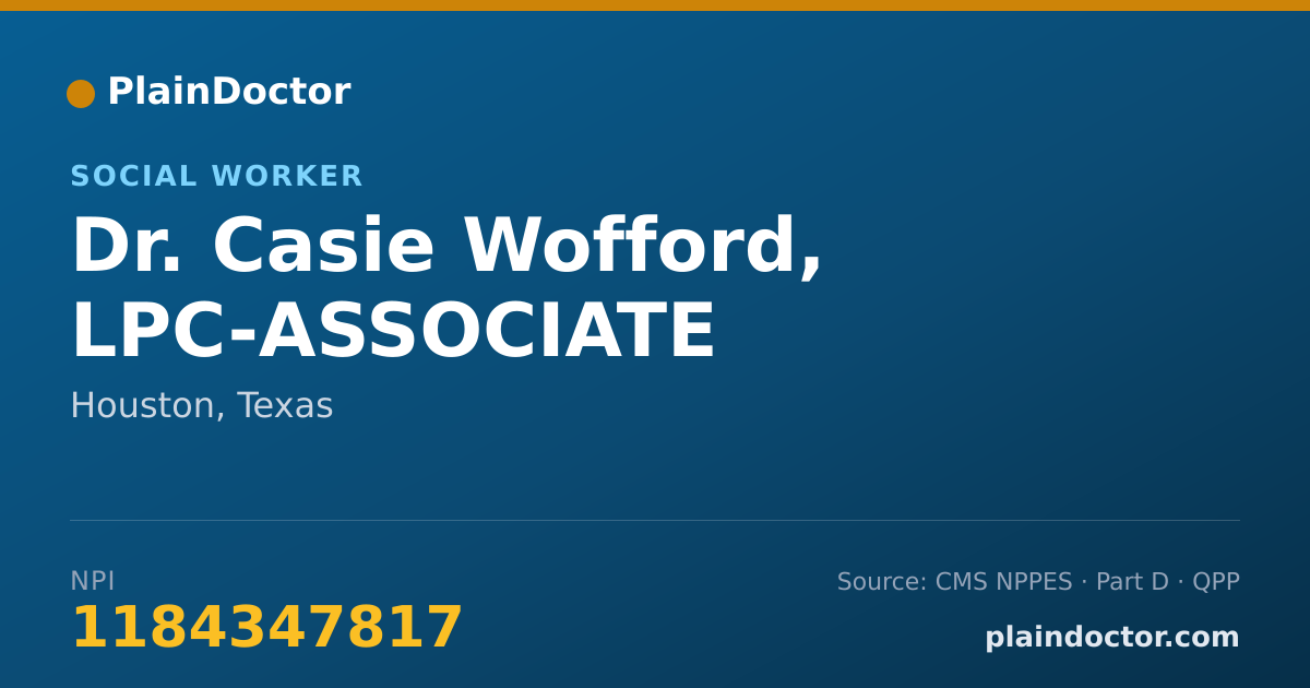 Shareable card for Casie Wofford, LPC-ASSOCIATE - Social Worker, Houston, TX