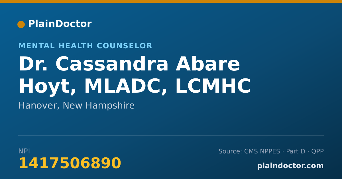 Shareable card for Cassandra Abare Hoyt, MLADC, LCMHC - Mental Health Counselor, Hanover, NH